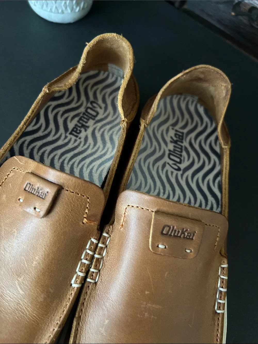 Olukai Men's Brown Leather Slip-On Shoes